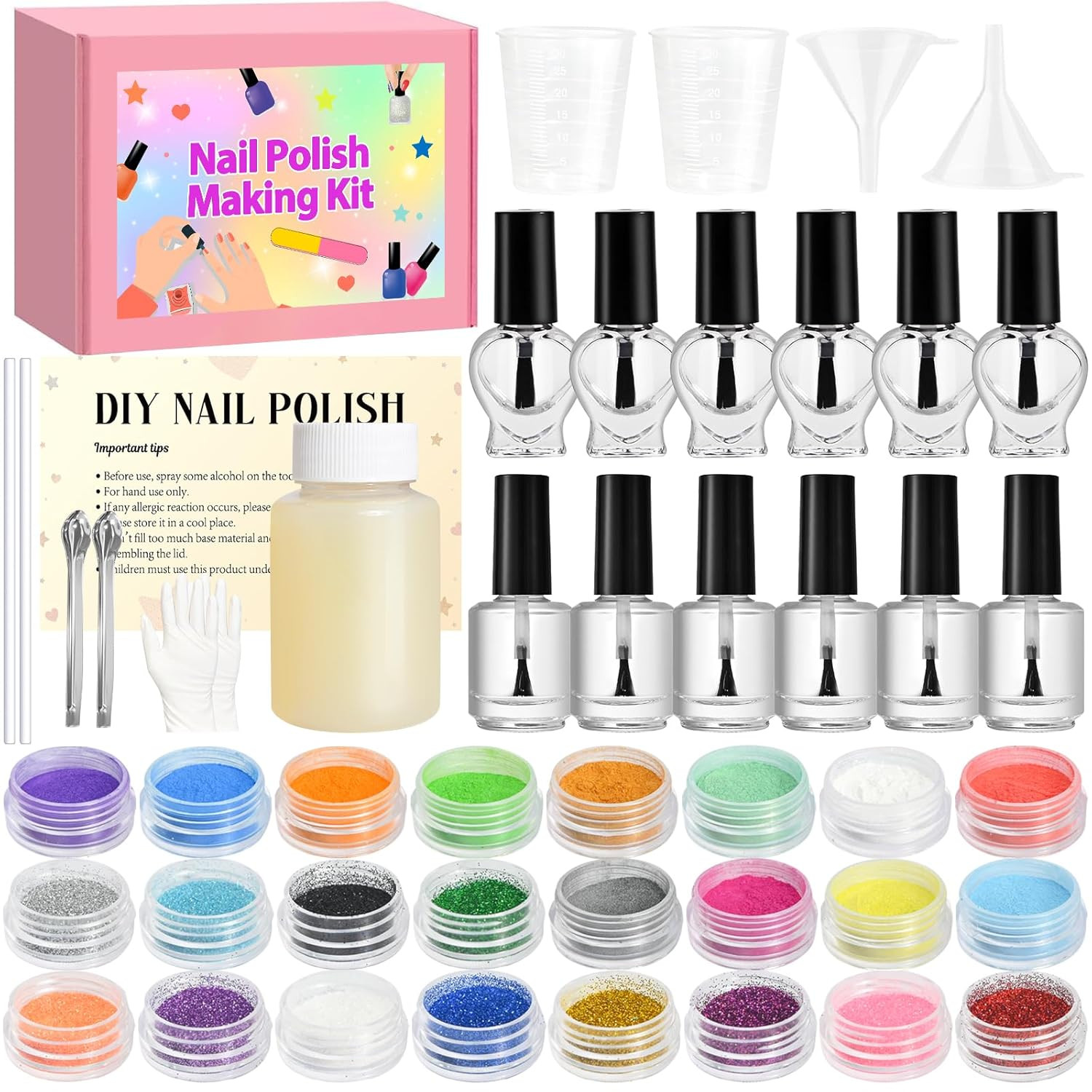 Nail Polish Making Kit, DIY Nail Art Kit for Beginners with Everything, 12 Empty