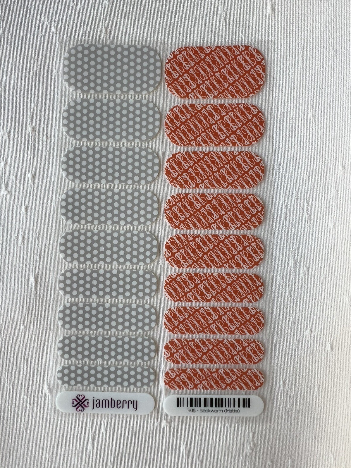 Jamberry Nail Wraps, Bookworm Matte, Gray & White Polka Dots, Half Sheet Combo