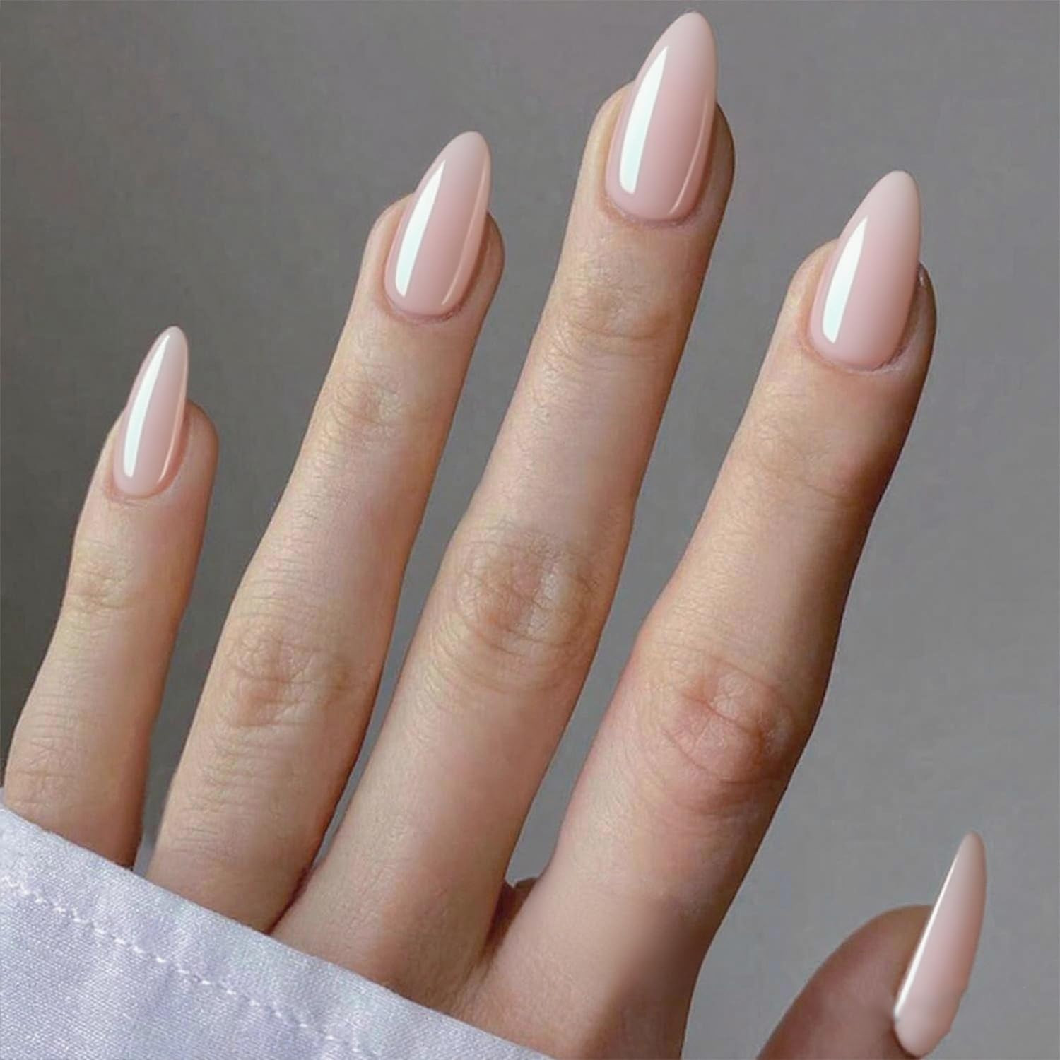 Press on Nails Medium Almond, Gothic Black Ombre French Tip Gel Glue on Nail, Gl