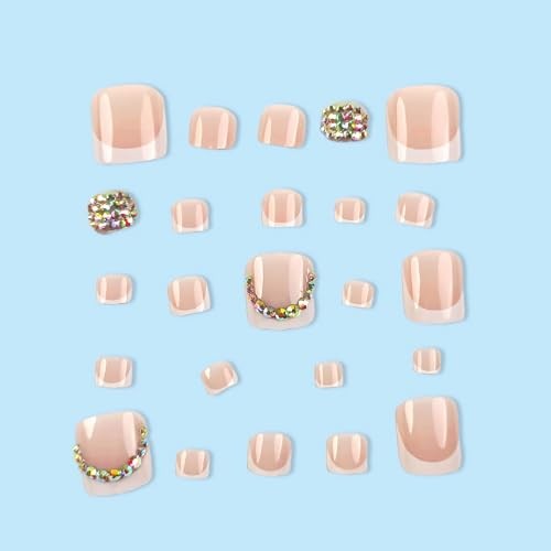 Press on Toenails Short, White French Tip Toenail Press Ons Square ANjzj210-00