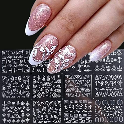 Flowers Nail Art Stickers Decal ,White Flowers Nail Stickers Nail 361-372 White