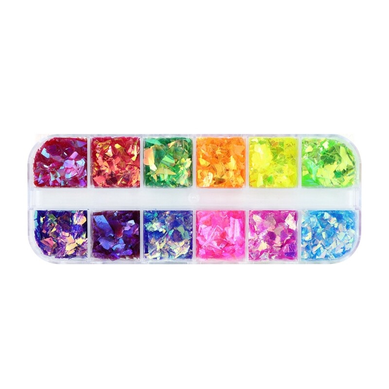12 Grids Boxed Nail Art Glitter 3D Irregular Large Fragments