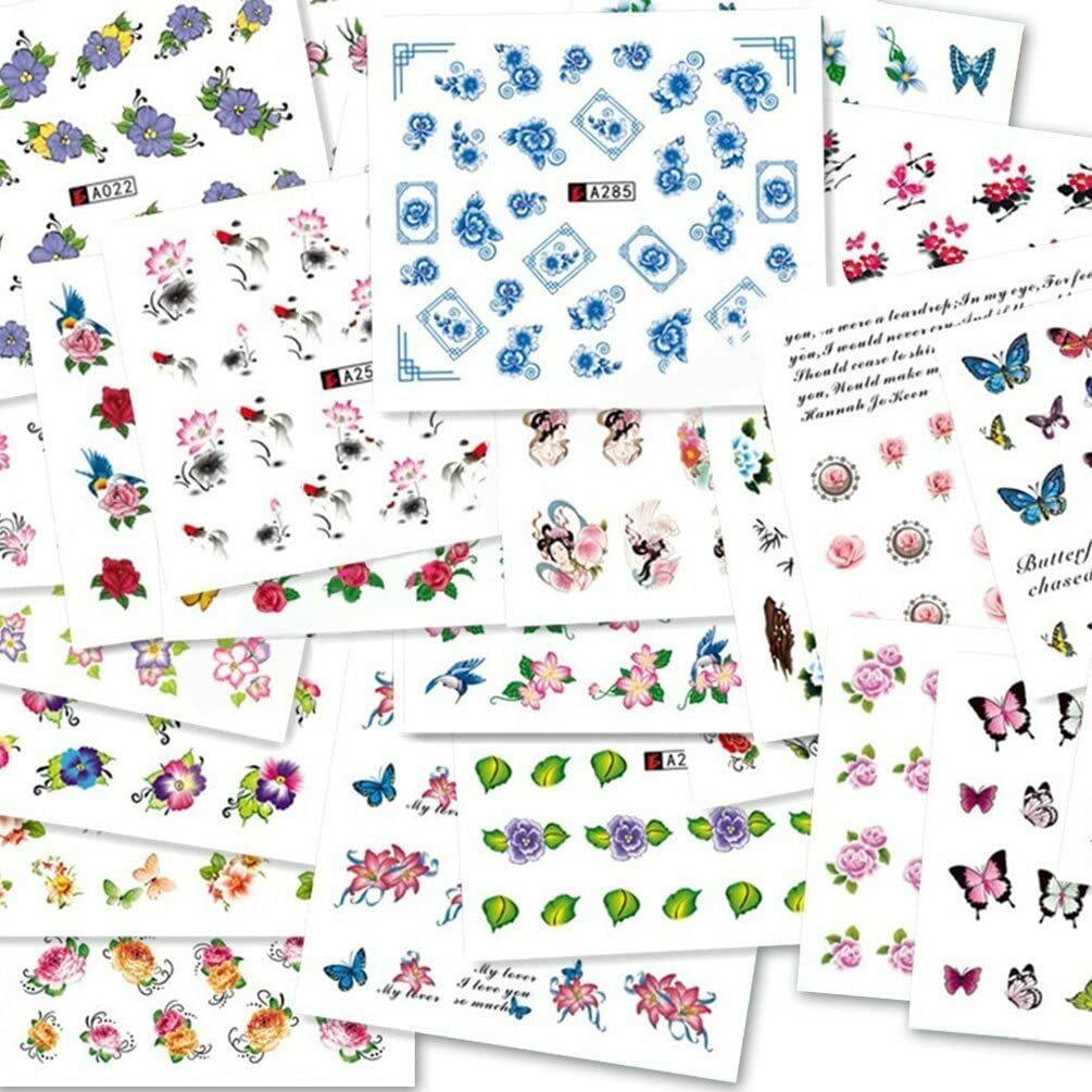 50 Sheets Nail Art Water Soak Decals & Tweezers, DIY Design Kit for Women Girls