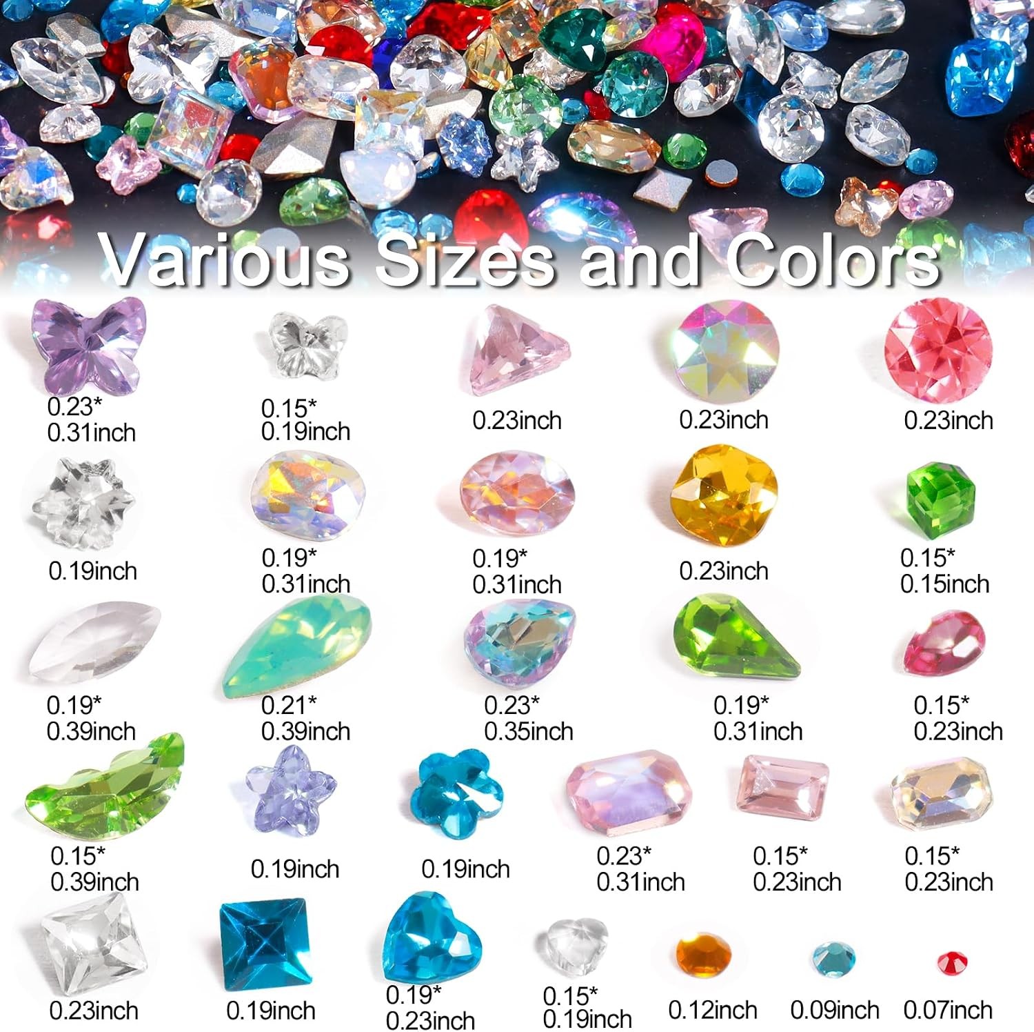 Laza 400pcs Colorful Nail Art Rhinestones 3D Multi Shape Gems