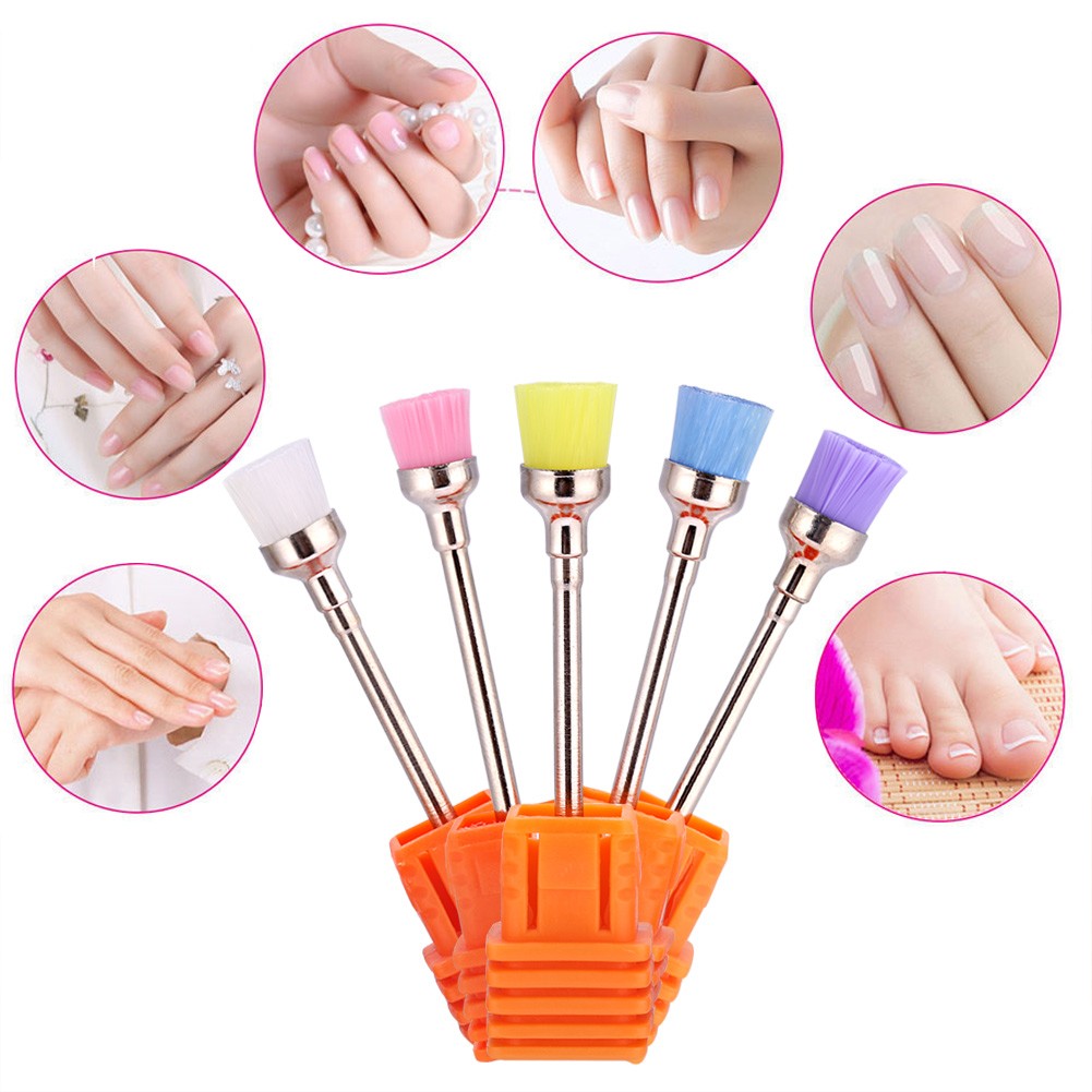 5pcs Nail Polish Grind Drill Clean Brush Head For Electric Nail Drill Machine