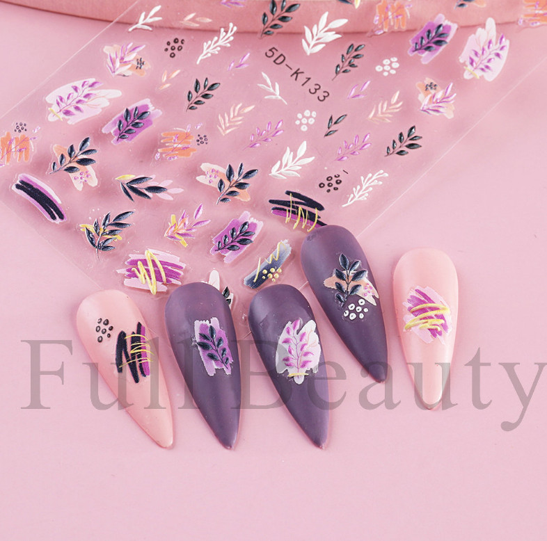 Flower Leaf Lace Geometric Nail Art Stickers 5D Nail Art Decal Manicure DIY NS24