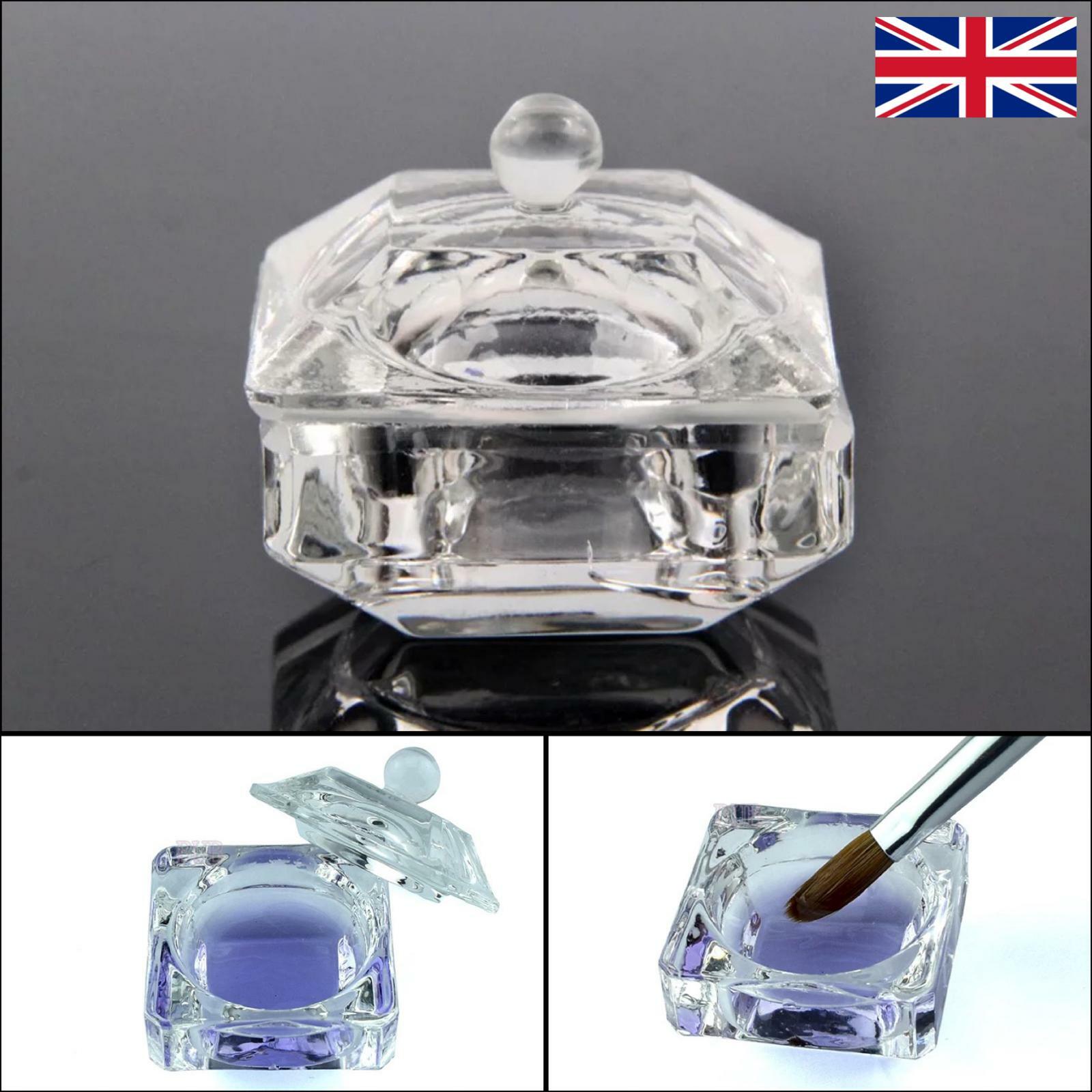 CRYSTAL GLASS DAPPEN DISH POT + LID CUP ACRYLIC LIQUID MONOMER NAILS POWDER UK
