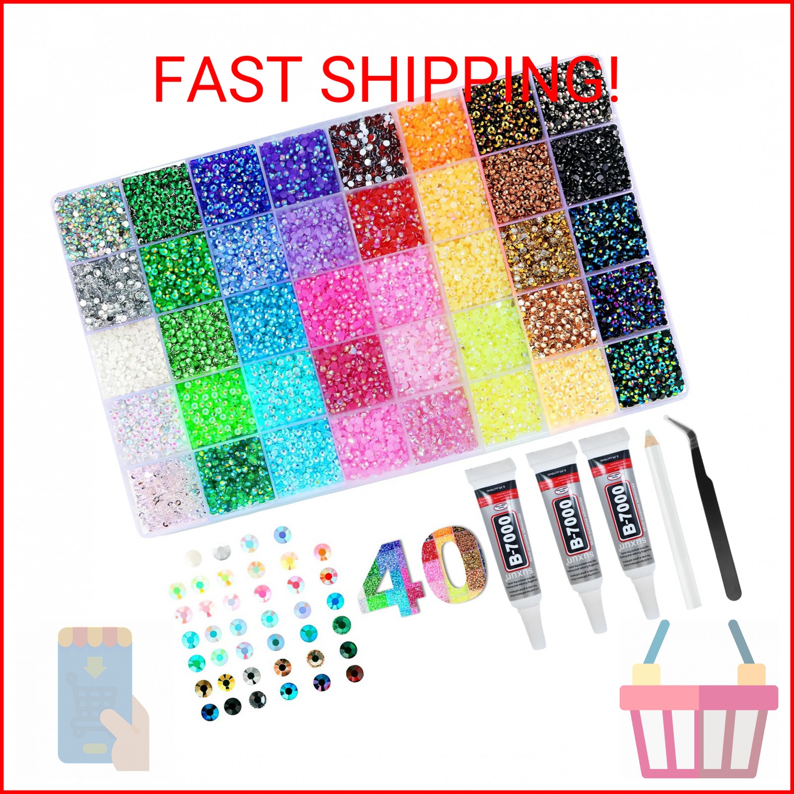 40 Colors Resin Jelly Rhinestones for Bedazzling,3mm 32000 Pcs Bedazzler Kit wit