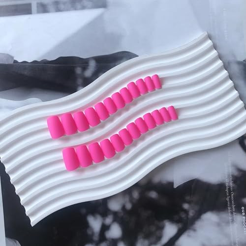 Matte Hot Pink Press on Nails Short Medium Square Glue on square mat hot pink