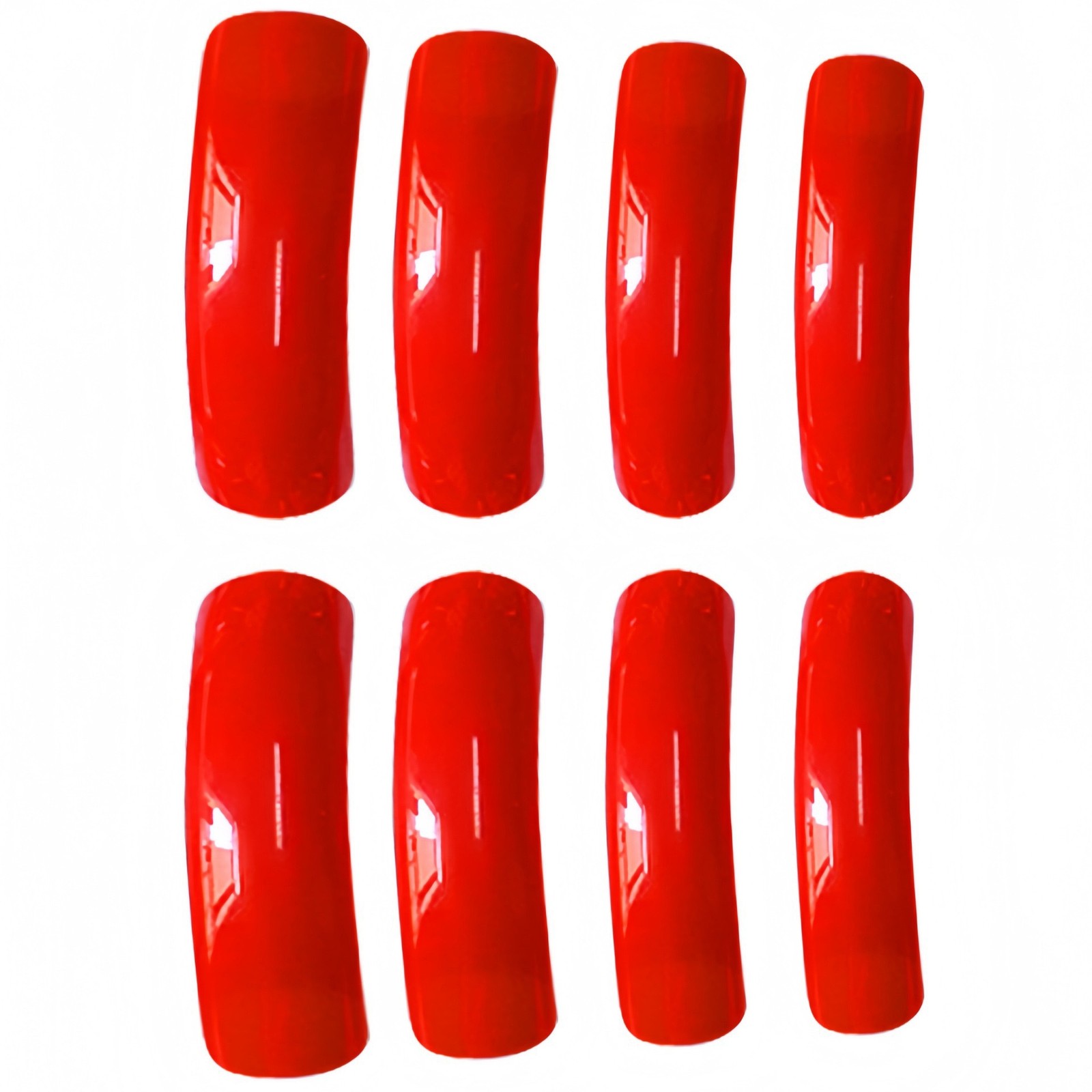 Long Curved Press-On Fake Nail Glossy Classic Red Color Festival Manicure 24pcs