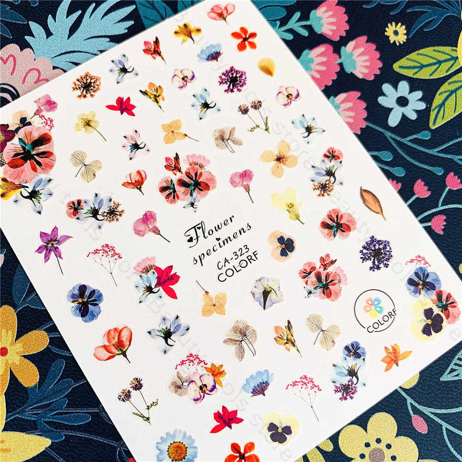 Nail art 3D stickers decal pink white purple dried flowers CA323