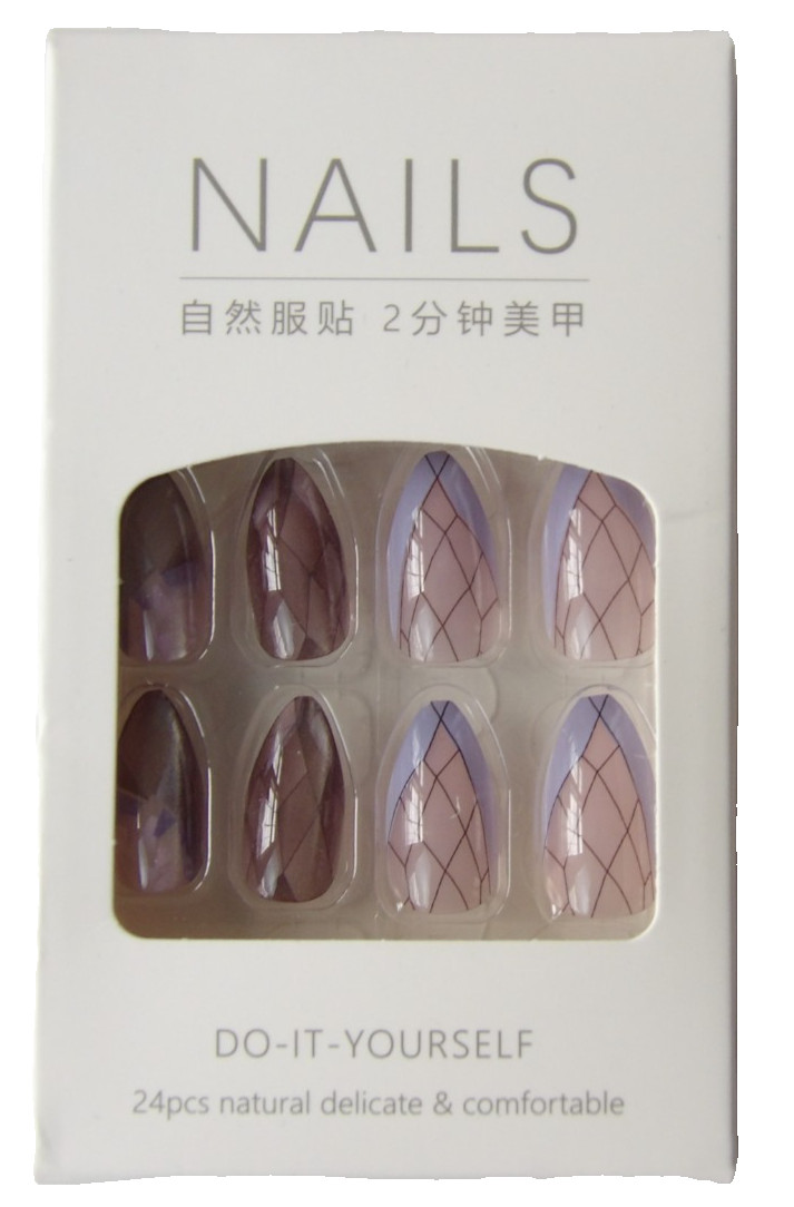 Pre-designed Purple & Pink Clear Almond Shaped Medium Long Press-On Nail 24 pcs