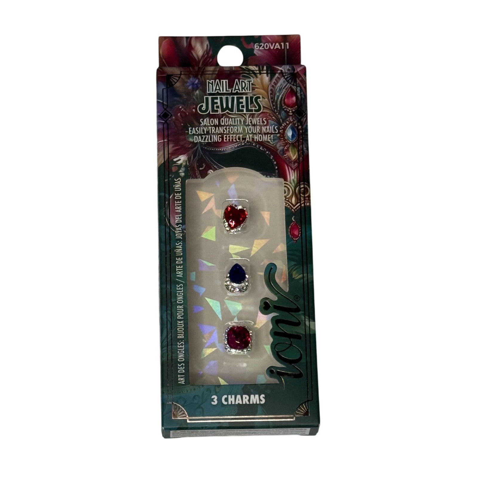 Ioni Nail Art Rhinestone Charms 3 Pack Red Blue Silver Nail Decorations NWT