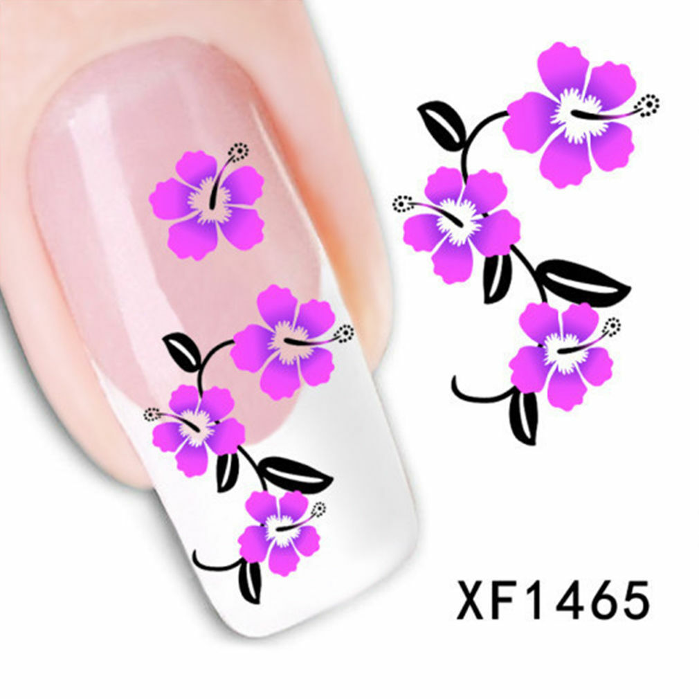 Nail Art Water Transfer Sticker Decal Stickers Pretty Flowers Pink Black XF1465