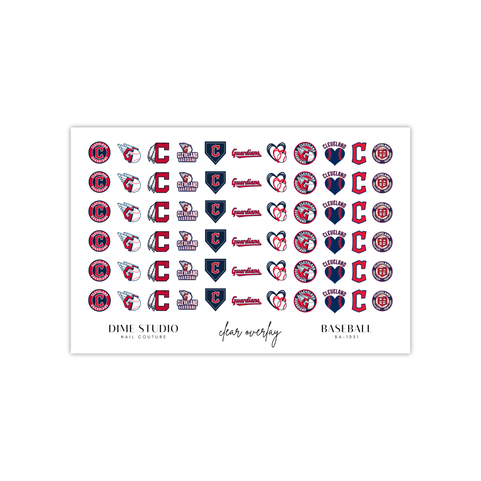 Cleveland Guardians Baseball Nail Decals Water Transfer Clear Overlay