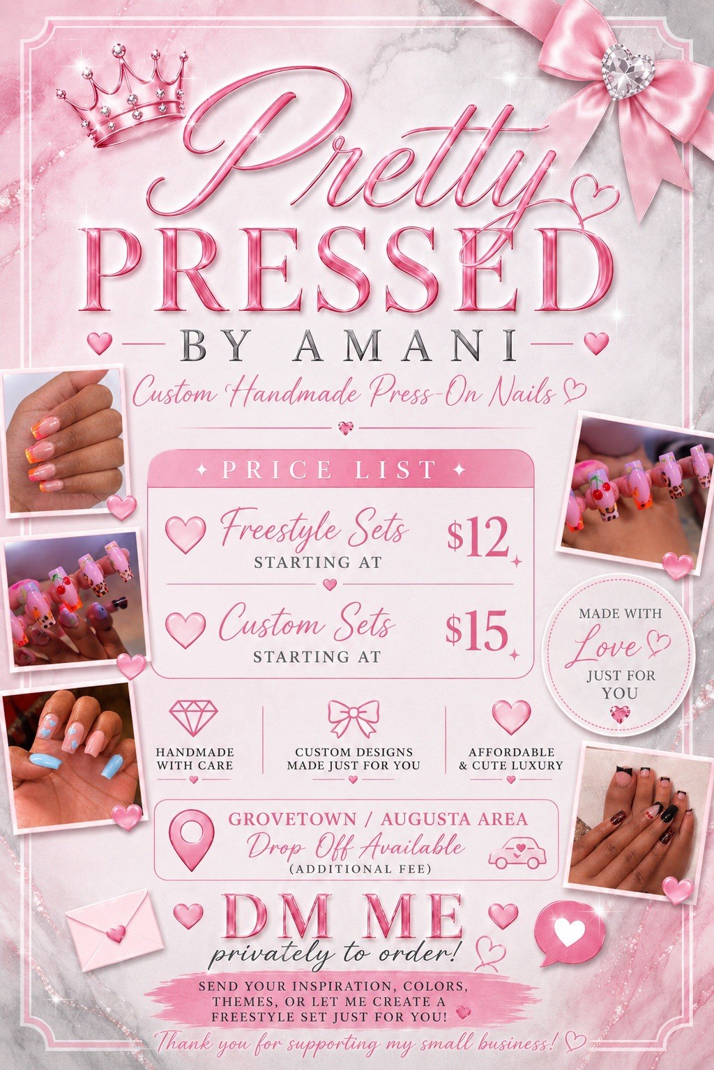 Pressed By Amani Handmade Pre-Designed 3D Press-On Nails Long Square Pink