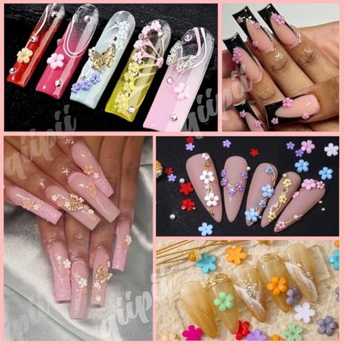 3D Flower Nail Charms Chunky Butterfly 2 Box Colorful Flowers Buterrfly Charms