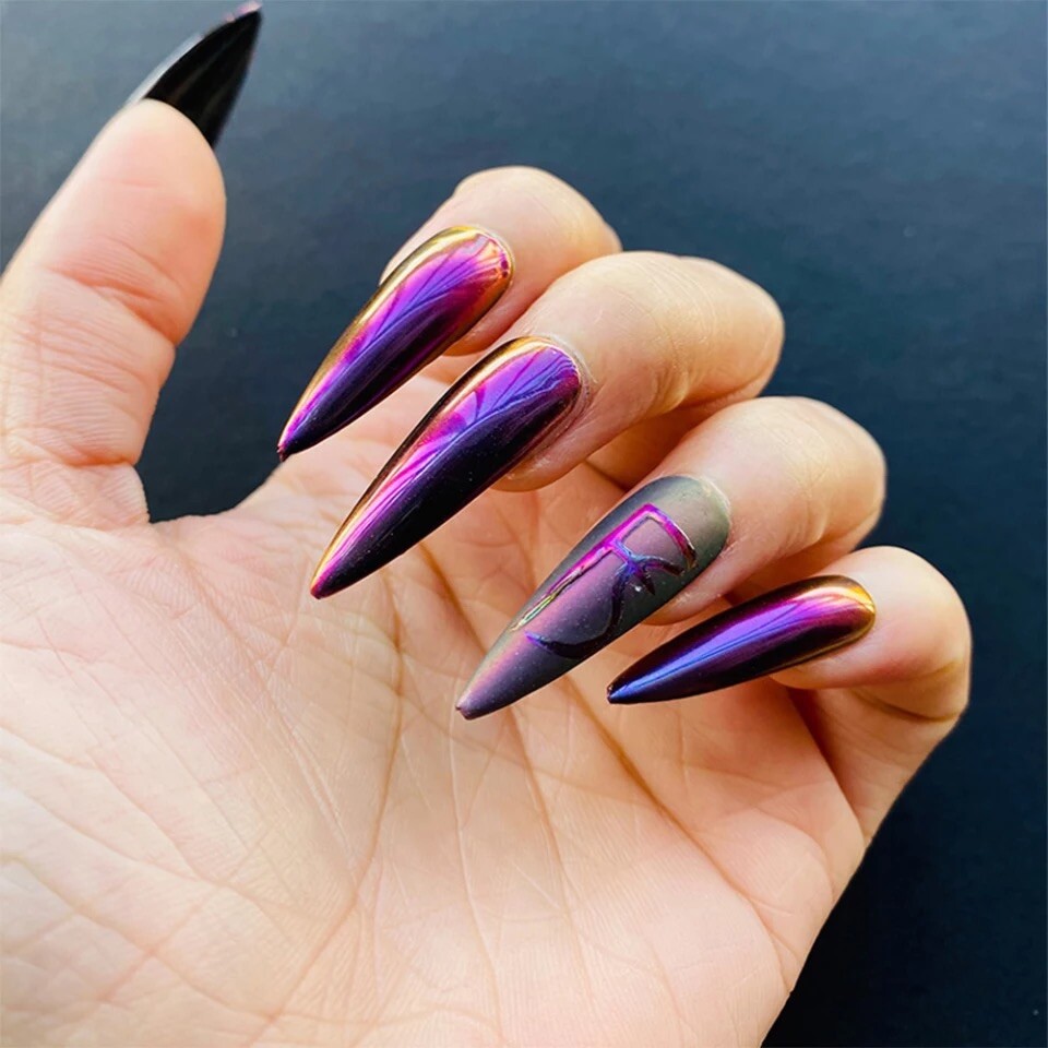 New Chameleon Nail Art Mirror Chrome Powder Rainbow Colour Changing Blue Purple