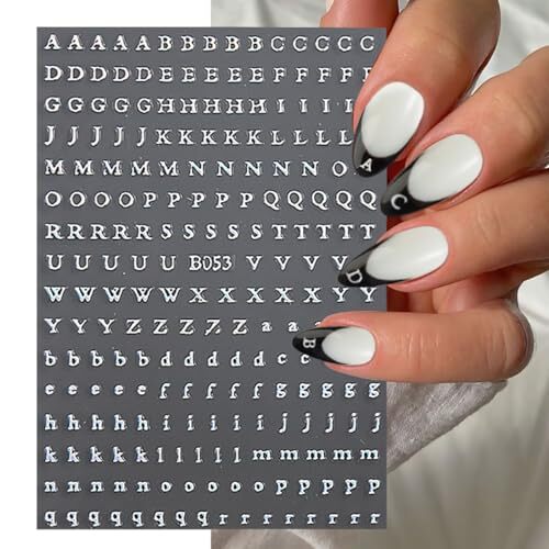 8 Sheets Letter Nail Stickers 3D Self-Adhesive Nail Art Stickers Laser Black