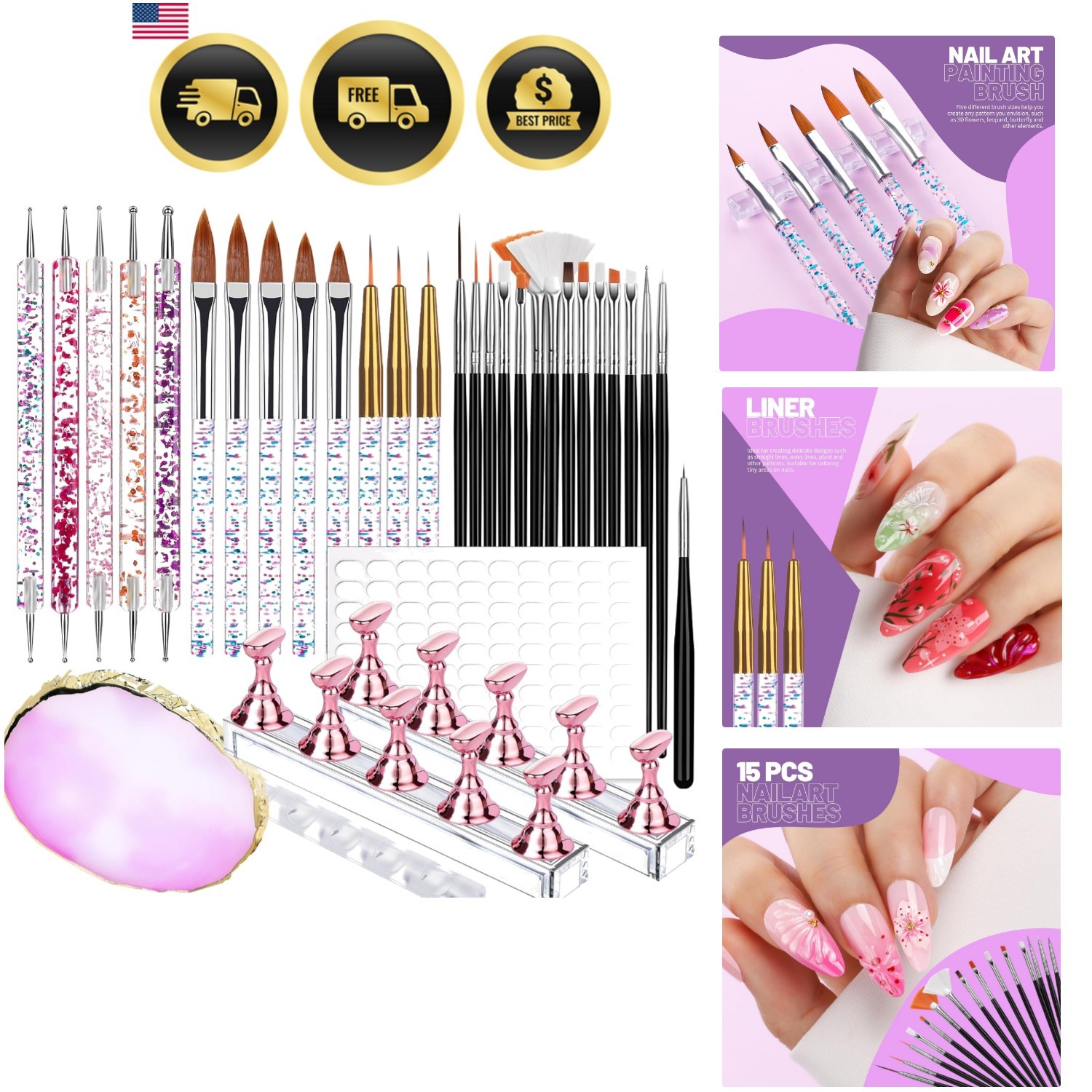 Nail Art Tools Set, 23 Pcs Nail Art Brushes, 5 Pcs Nail Dotting Tool, 2 Set o…