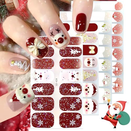 4 Sheets Christmas Gel Nail Stickers Snowflakes Gel Nail Polish Strips Xmas