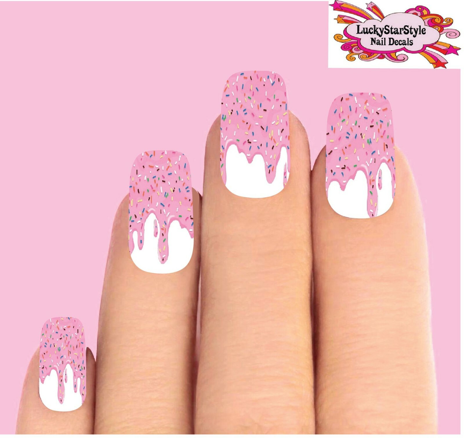 Waterslide Full Nail Decals Set of 10 – Pink Icing Dripping with Sprinkles