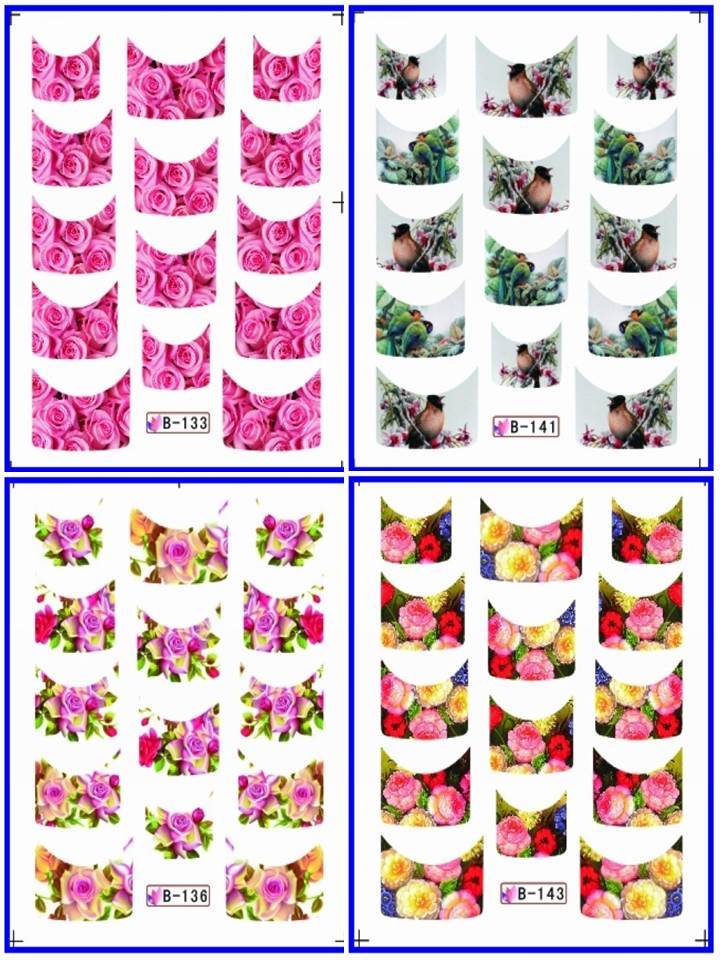 44 Designs Water Transfer French Tip Nail Stickers Flower Butterfly Bird Feather