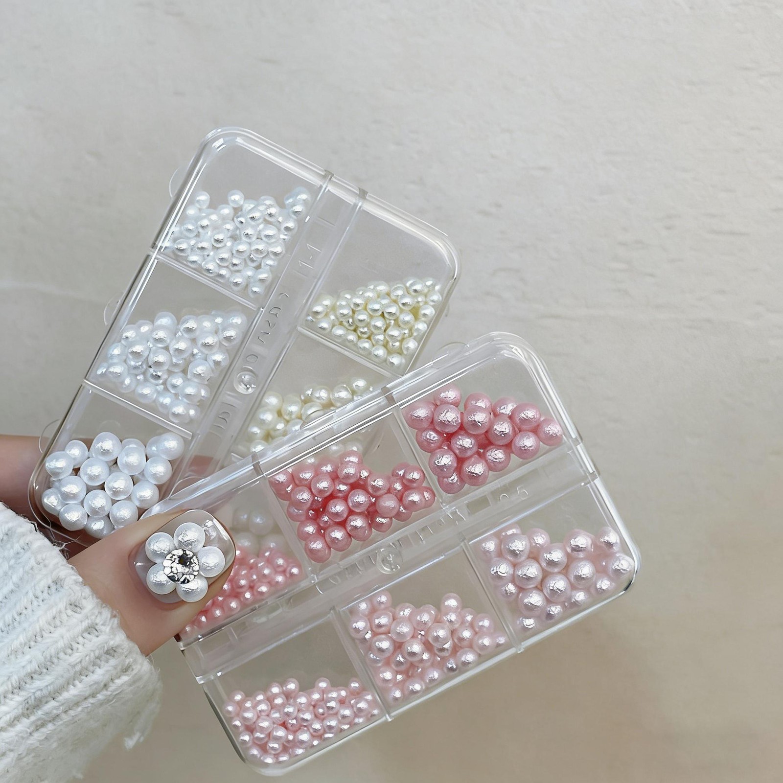 6-Grid Lunar Surface Crinkle Pearl Set, Multi-Color Wrinkled Nail Beads Art