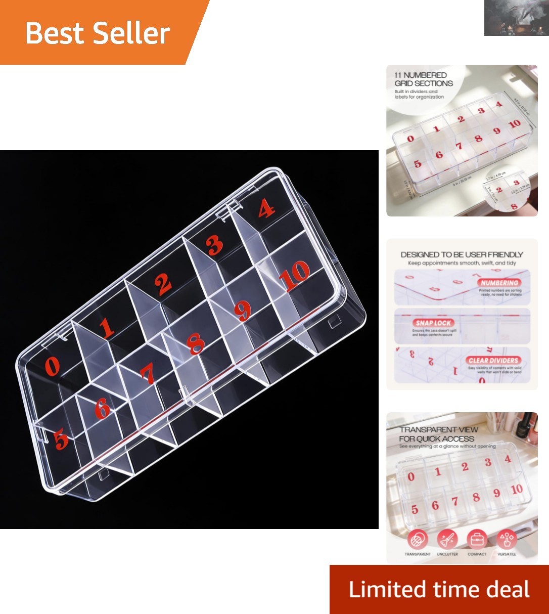 Clear 11 Compartment Nail Art Tip Organizer – Durable & Stylish Storage Case