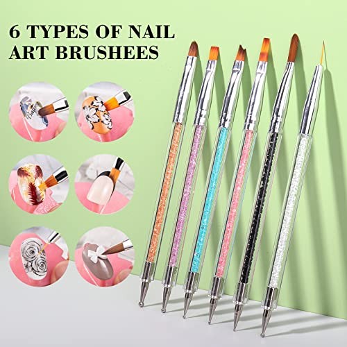 Nail Art Brushes – 6 Acrylic Nail Brushes – Dappen Dish Set – 10 Piece Set