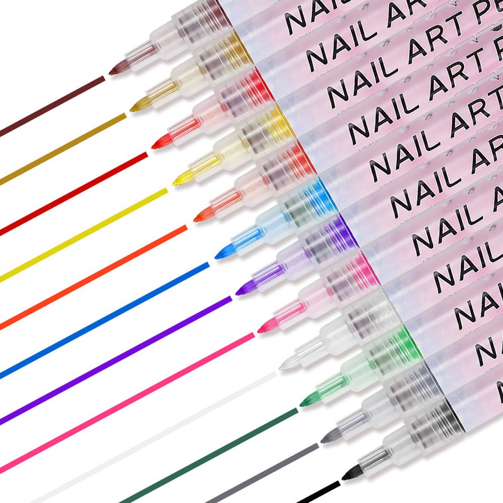 12Pcs/Set 3D Nail Art Drawing Pen Waterproof Painting Liner Drawing Embellishing