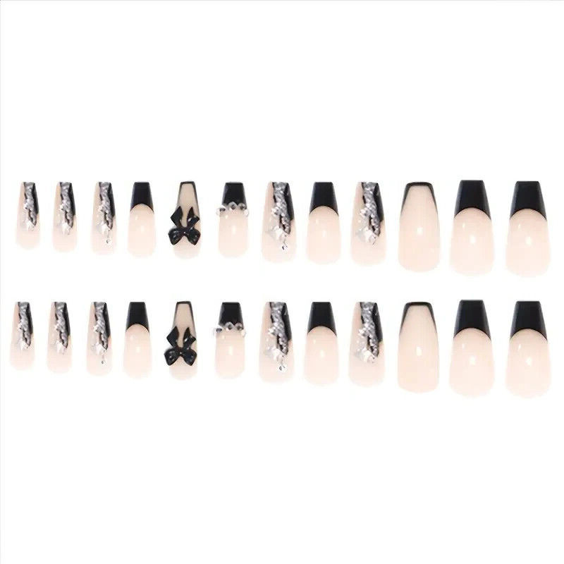 New – 3D Rhinestones Nails Full Cover Stick 24 pcs ( Black Bow Rhinestones ) US