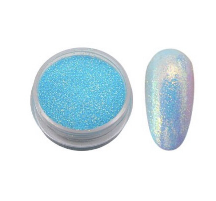 Nail Glitter Light Blue Mermaid Effect Iridescent Pearl Gold Shiny Mirror Nails