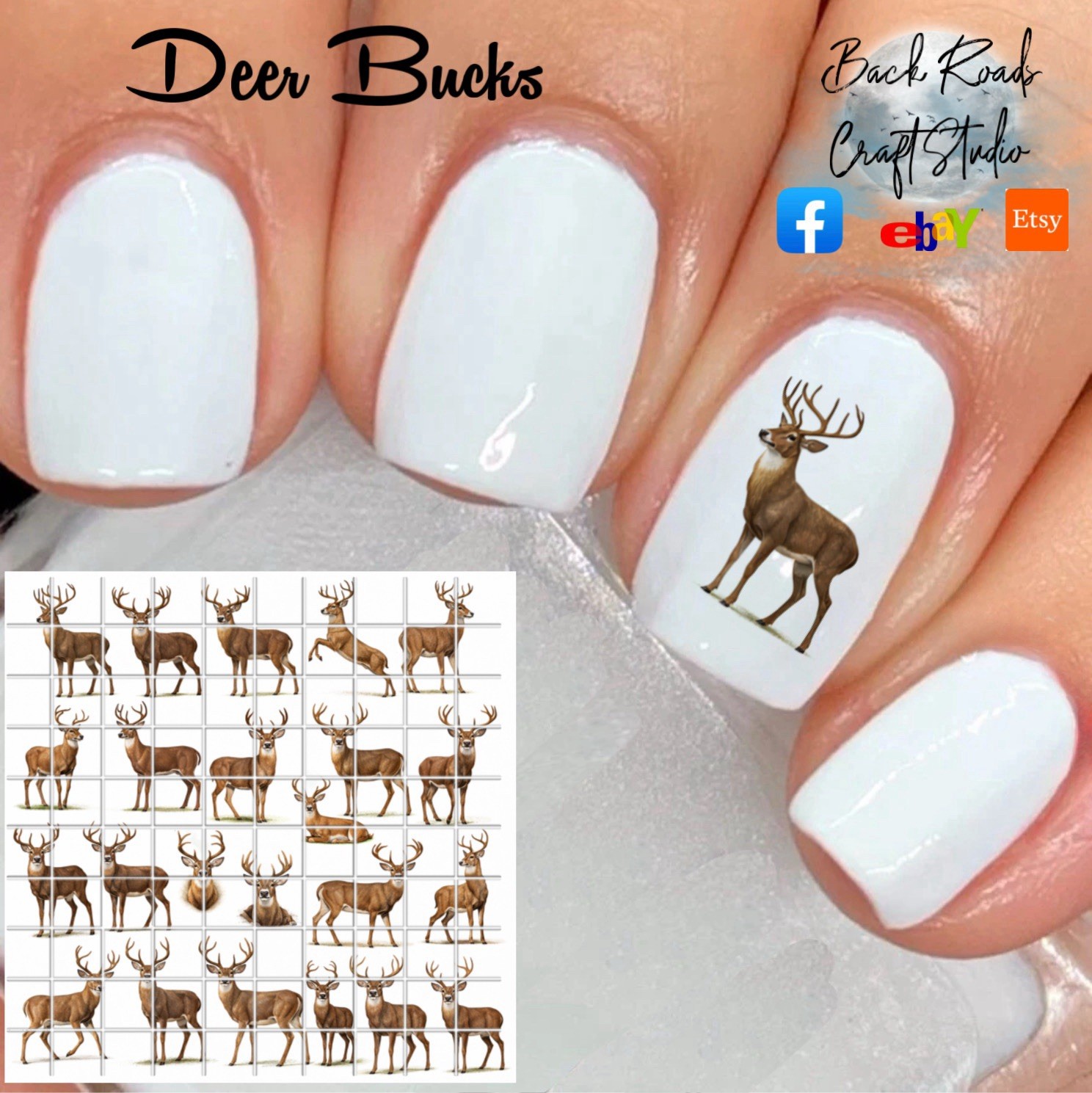 Bucks Deer Waterslide Nail Art Decals Set Of 50 Instructions Bonus