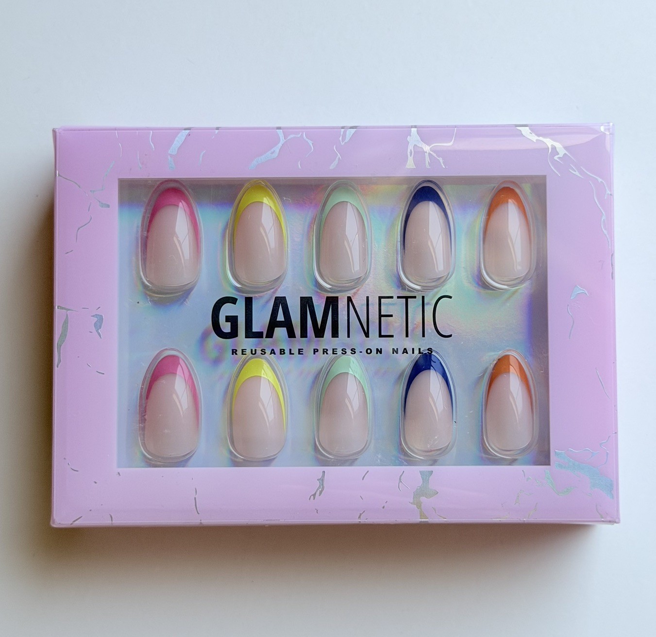 Glamnetic Press On Nails SPRINKLES Rainbow French Tip Almond shaped – New SEALED