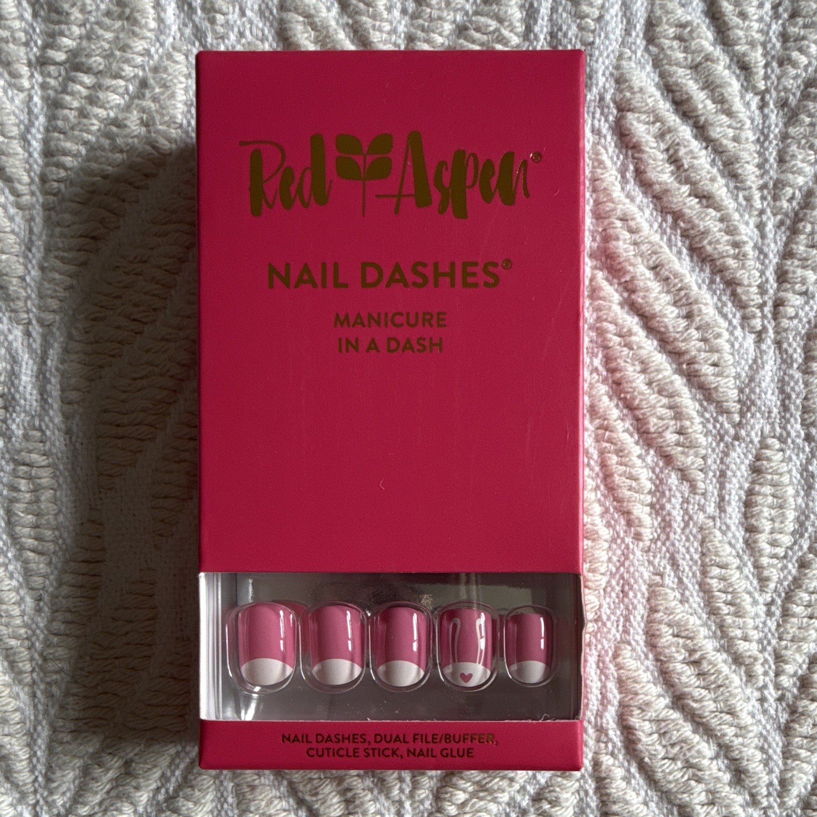 Red Aspen Nail Dashes Press-On Nails Speckled, Mint, Pink bunny Glue Included