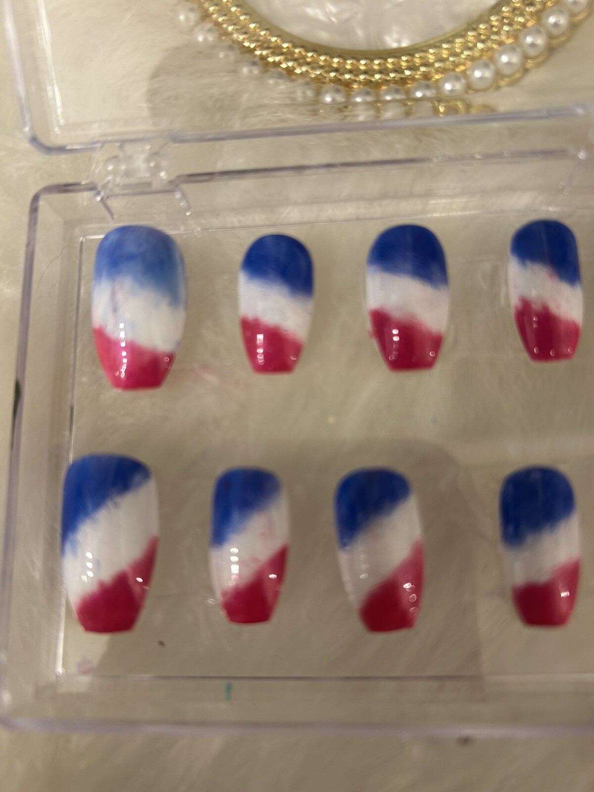 Z NAILZ! Set of Handmade Patriotic Medium Coffin Press On Nailsl