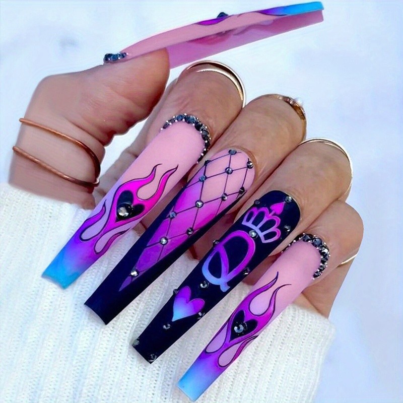 120PCS (5 Pack) Long Press On Nails Starry Sky Gradient Y2K Trendy Fake Nails