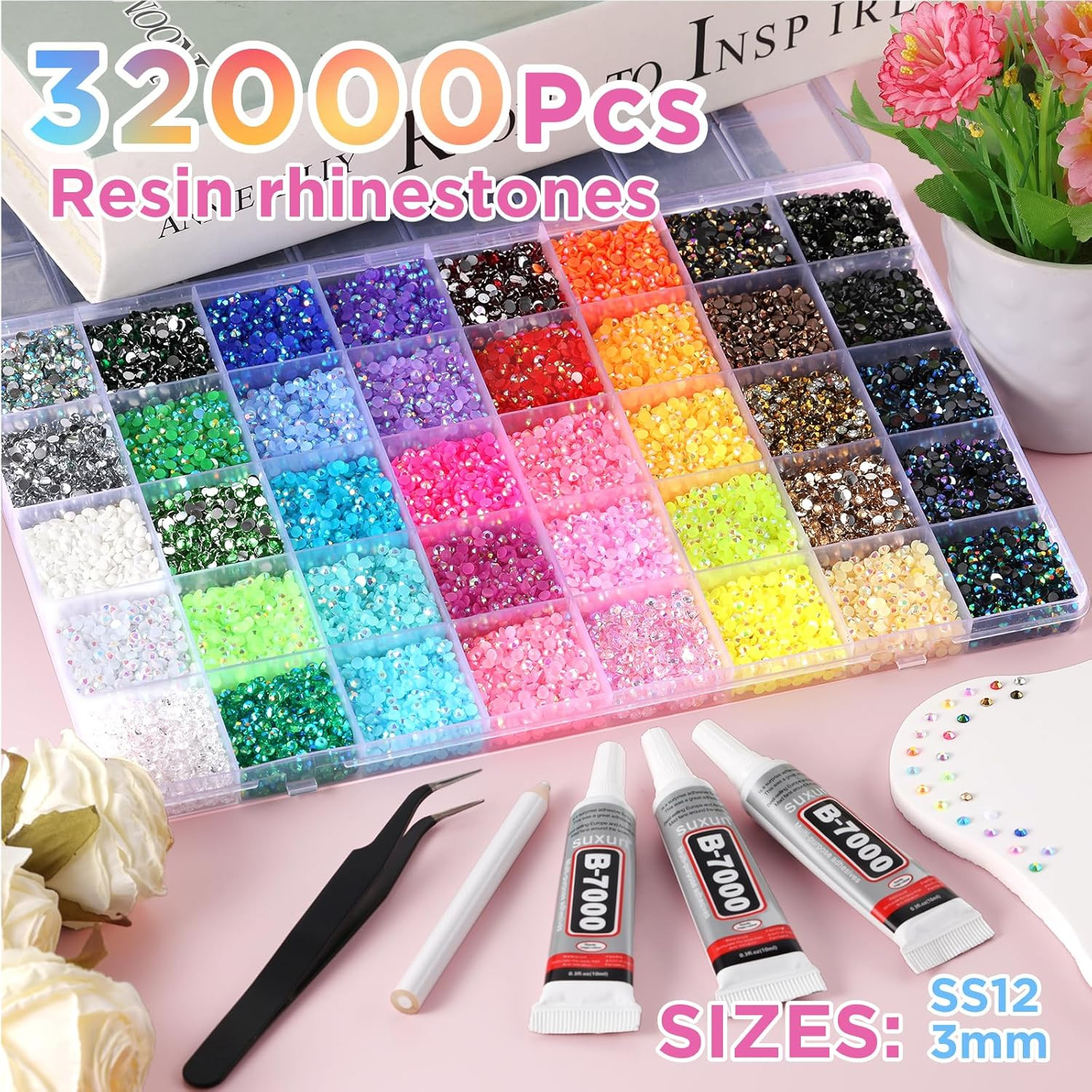 40 Colors Resin Jelly Rhinestones for Bedazzling, 3Mm 32000 Pcs Flatback Gems fo
