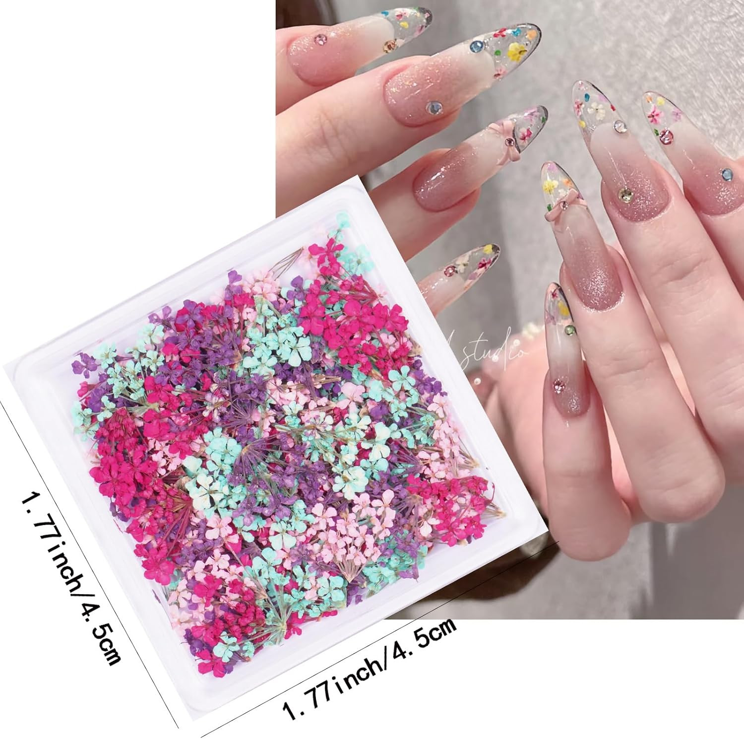 3D Dried Flowers for Nails, Spring Flower Nail Art Stickers 1Box Dried Flowers f