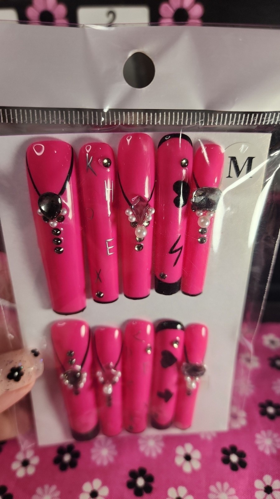 Medium Size Super Long Hot Pink Y2K Square Press-on Nail Set