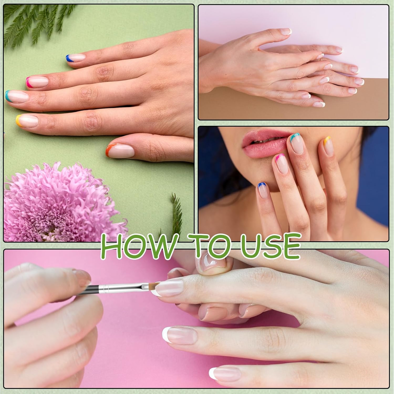 6Pc French Tip Nail Brush Set Oblique Moon Shape UV Gel Acrylic Painting Drawing
