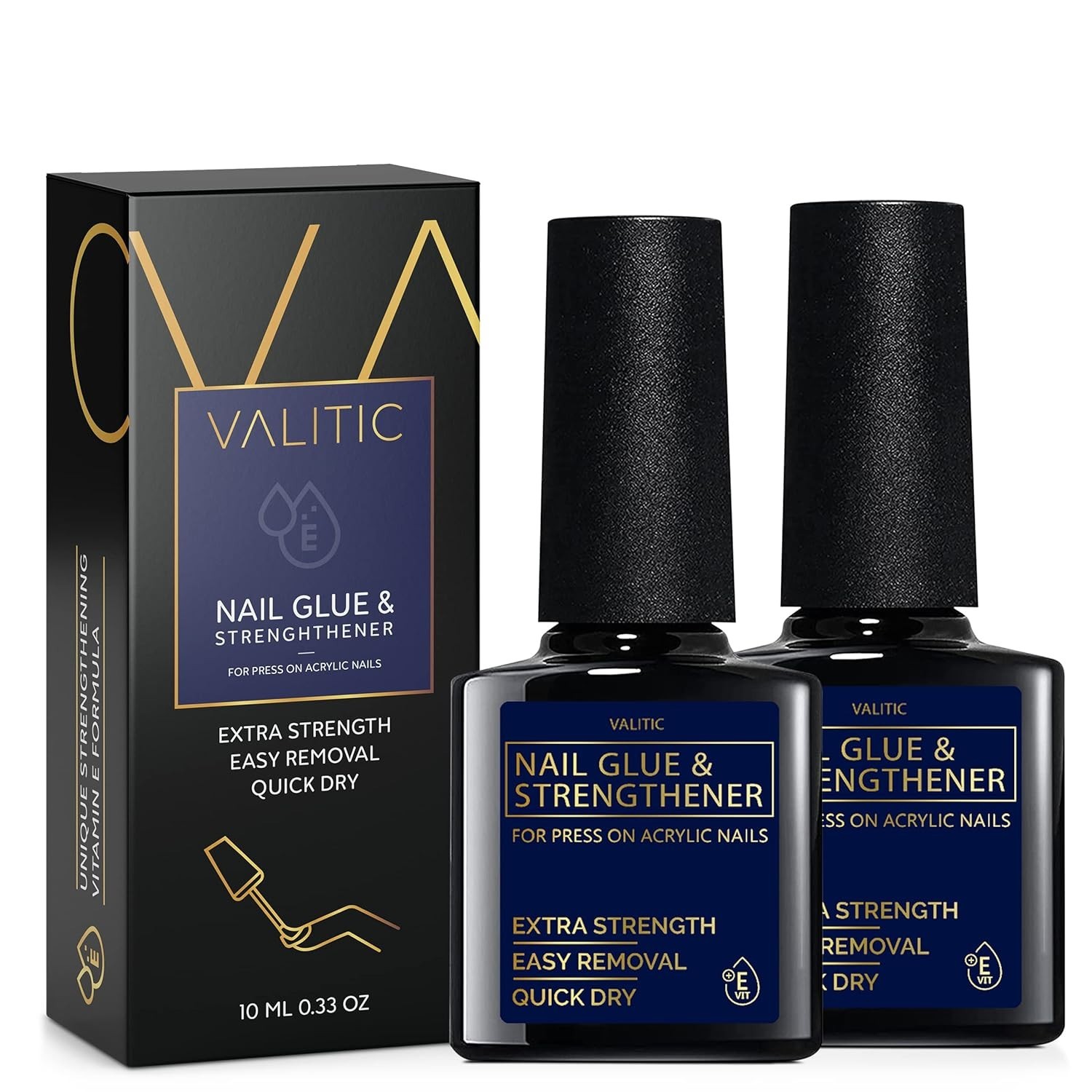 Strong Quick-Dry Nail Glue & Strengthener – 2-Pack Brush On Gel for Acrylic &…