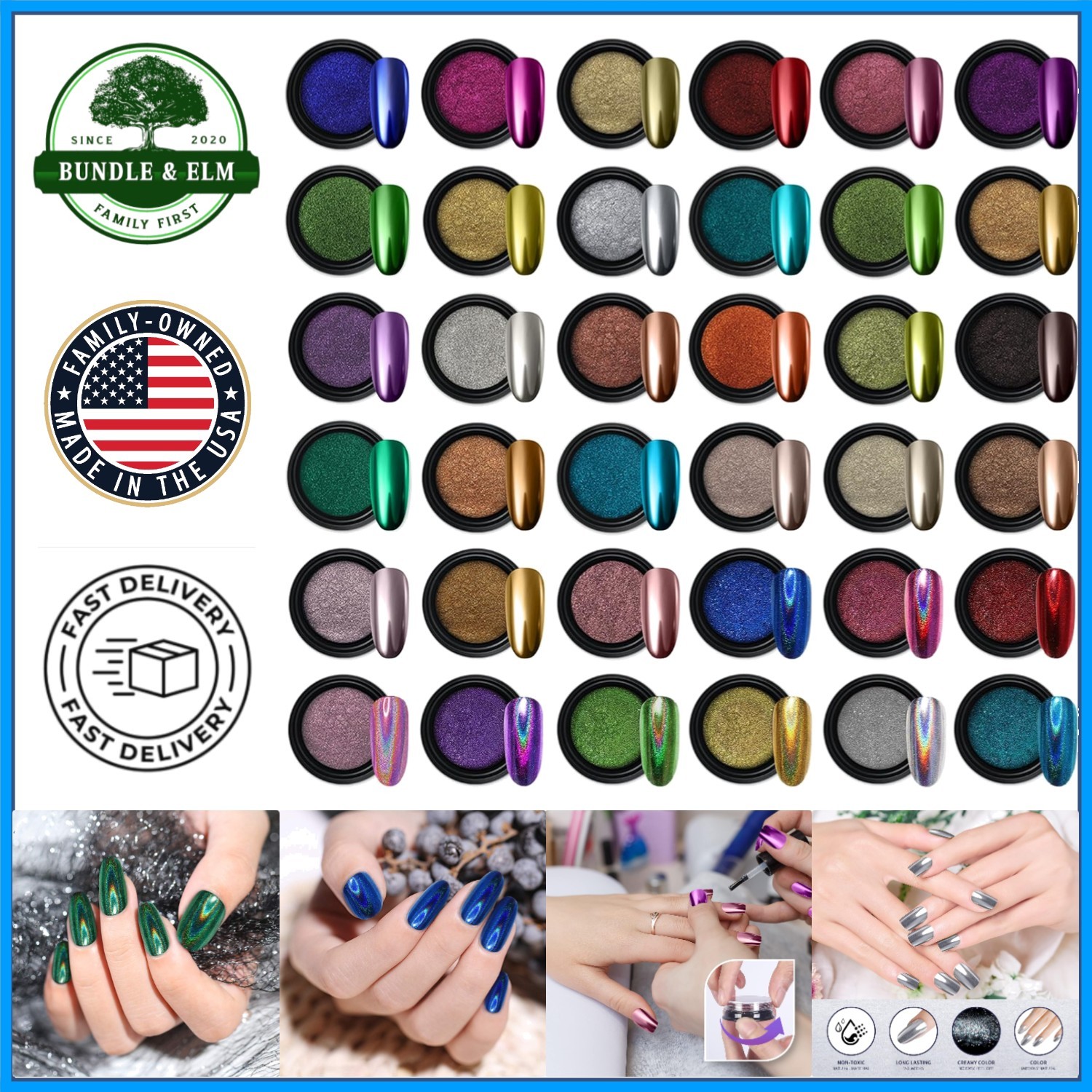 36 Jars Chrome Nail Powder Set for Stunning Mirror and Holographic Effects