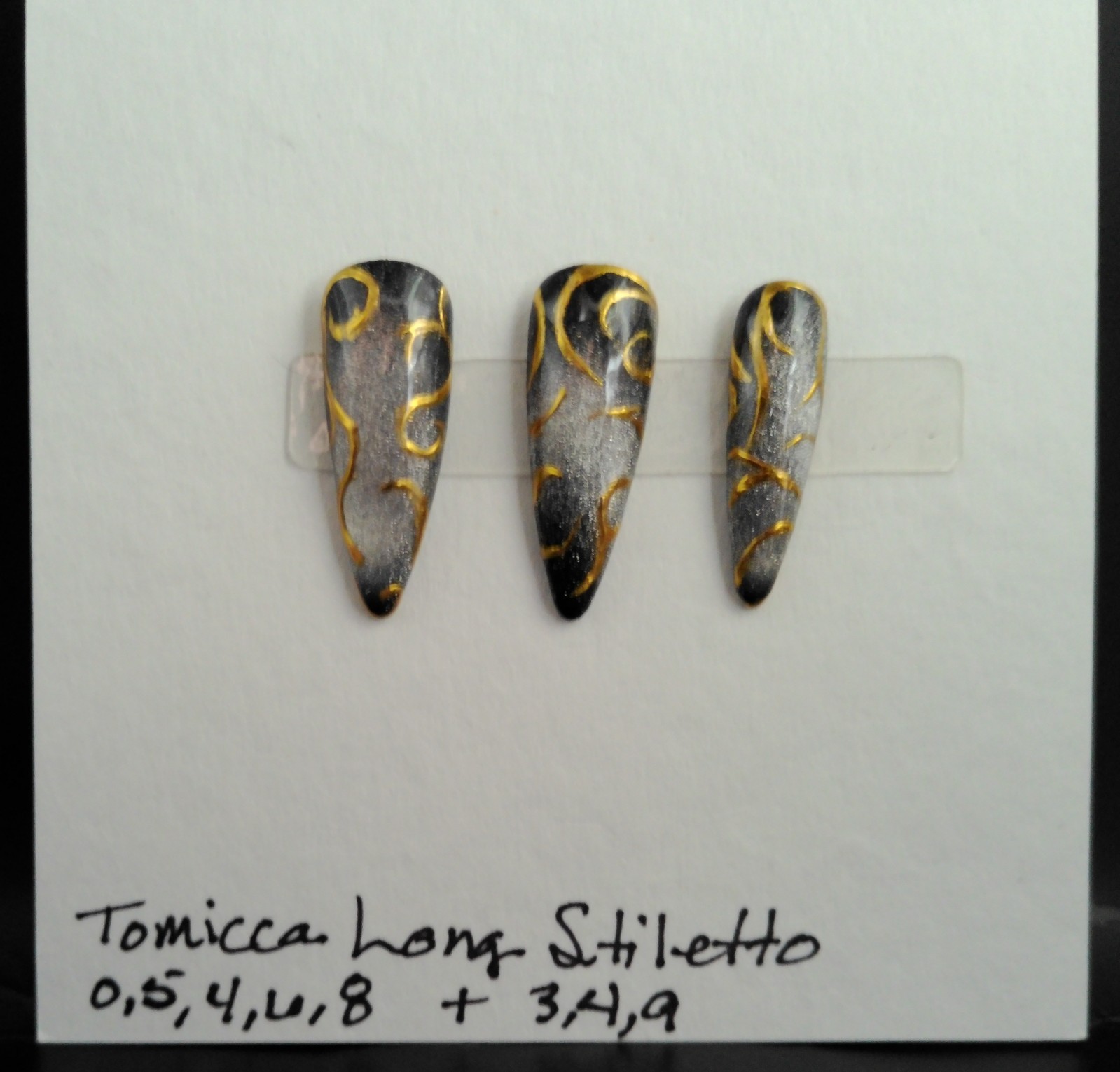 Long Stiletto Cat Eye and Chrome Press-on Nails, Medium Size