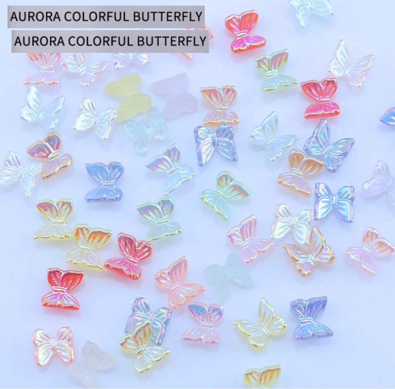 5pcs Aurora Glitter 3D Colorful Butterfly Nail Art DIY Resin Manicure Decor NS31