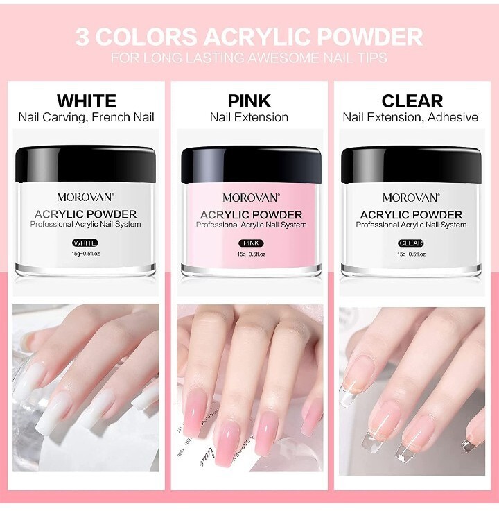 Acrylic Nail Kit Glitter Powder and Carving Powder Set Complete Practice Hand.