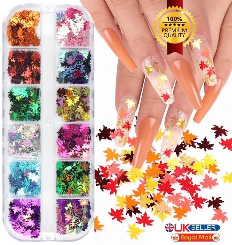 3D Nail Art Sticker Maple Leaves Glitter Flakes Nails Decoration Laser Sequins
