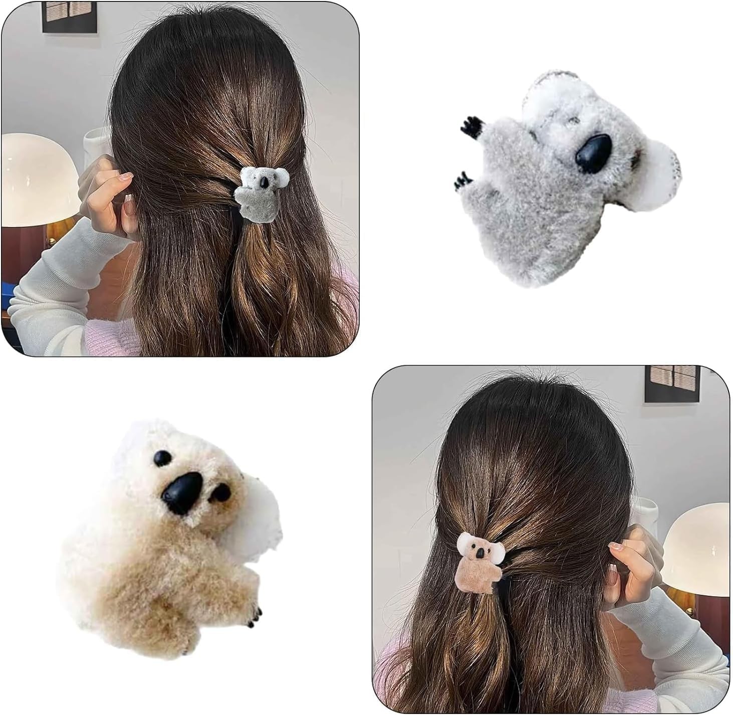3 Pcs Plush Gray and Khaki Koala Hair 1 Count (Pack of 3), And