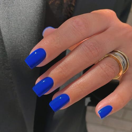 Royal Blue Press on Nails Short Medium Square Glue on Nails Set, dark blue